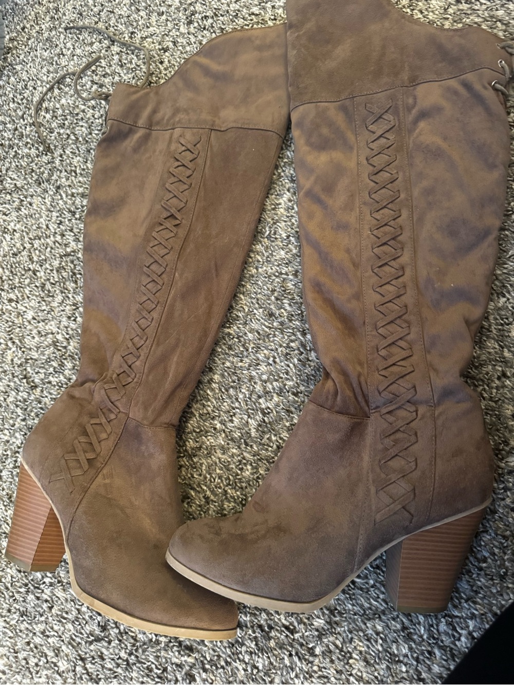 Fashion Nova Brown Over-the-Knee Lace-Up Block Heel Boots